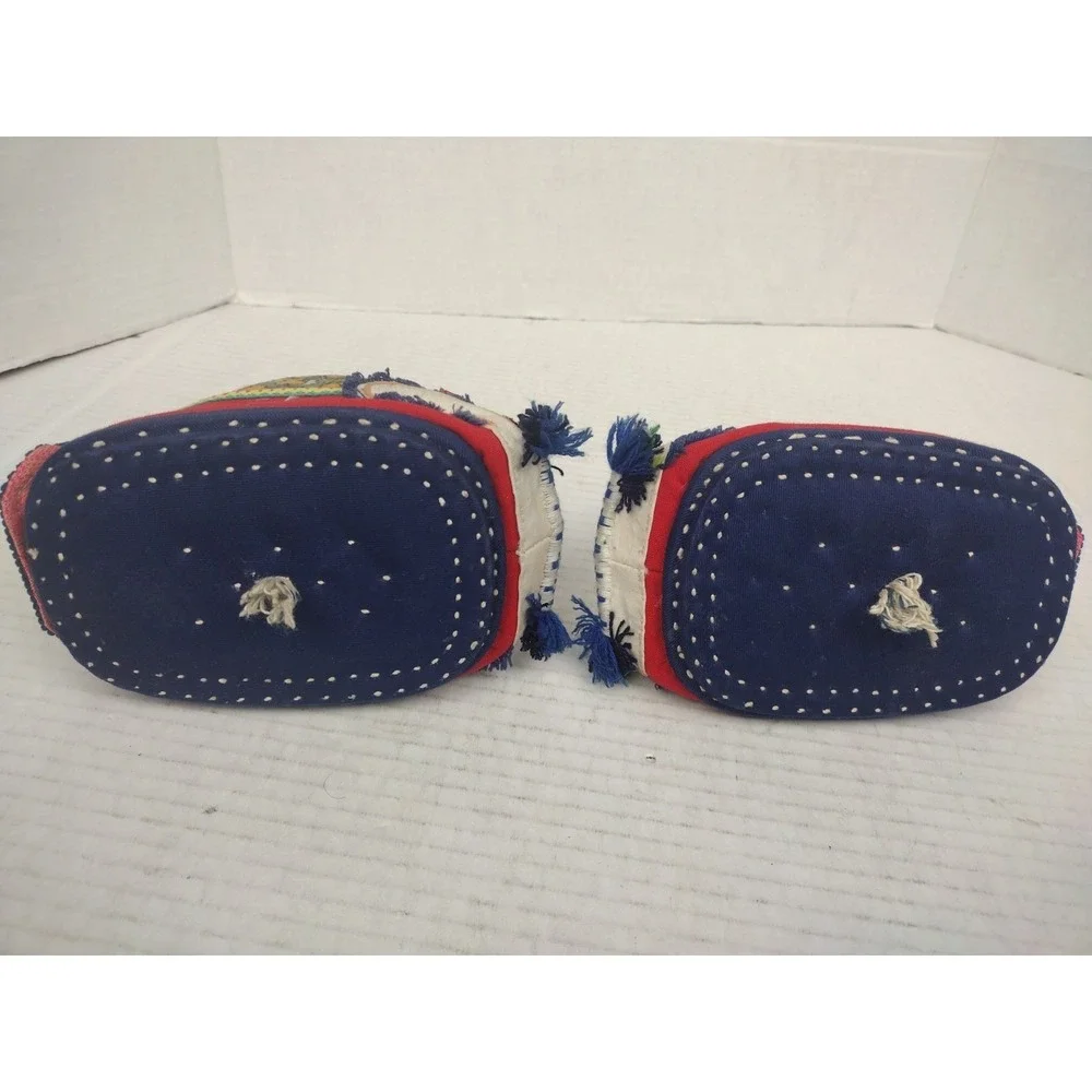 Rare 19th Century Chinese Childs Hand Embroidered Shoes Floral Animal Eyes